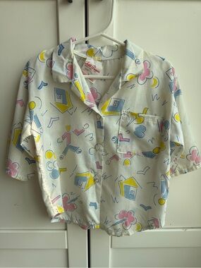 Retro Y2K 90s Pastel Geometric Button Up Shirt Made in Canada Children Size 6/7